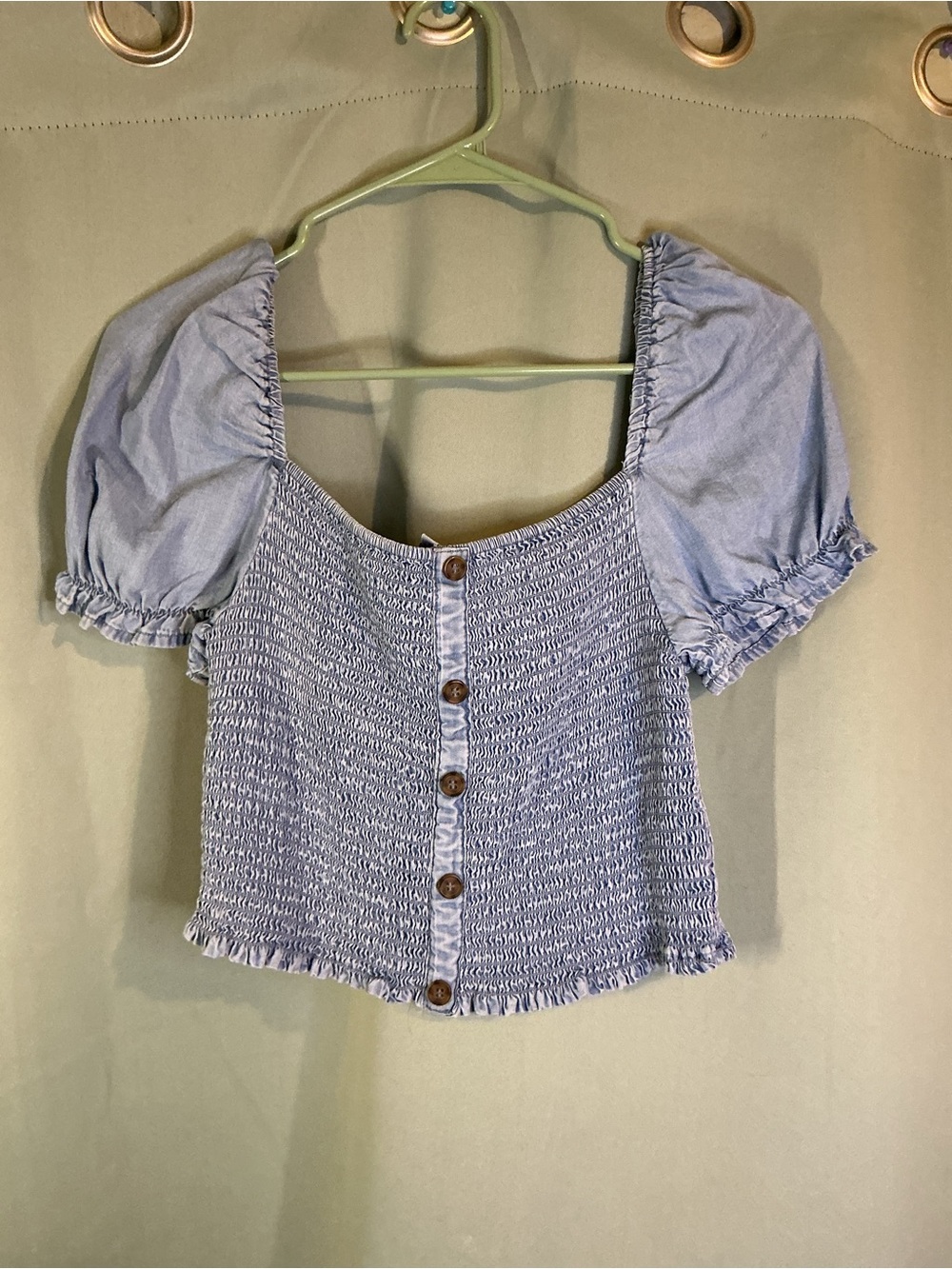 Light Blue Smocked Puff Sleeve Crop Top